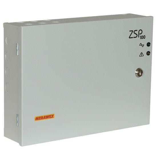 Sursa de alimentare pentru sisteme de detectie incendiu 24V/5.5A in cutie metalica Merawex ZSP100-5.5A-07 , loc pentru 2 acumulatori 12V/9Ah, Tensiune de intrare: 100/230VAC, eficienta ridicata sub sarcina si consum redus, comunicare RS-232 / RS-485, rata scazuta de esec (0,5% in trei ani), iesiri