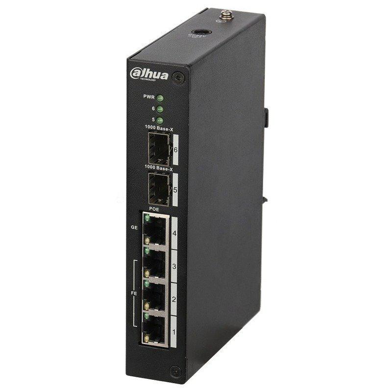 Switch POE Dahua PFS3206-4P-96; 3 x10/100M Base-T (PoE+/PoE); 1 x10/100/1000M Base-T(Hi-PoE/PoE+/PoE);2 X1000M Base-T; IEEE 802.3af/802.3at(PoE+), Hi-PoE; Power supply: DC48~57V; PoE budget：96W; Dimension: 150 x100 x30mm; Greutate: 480g;