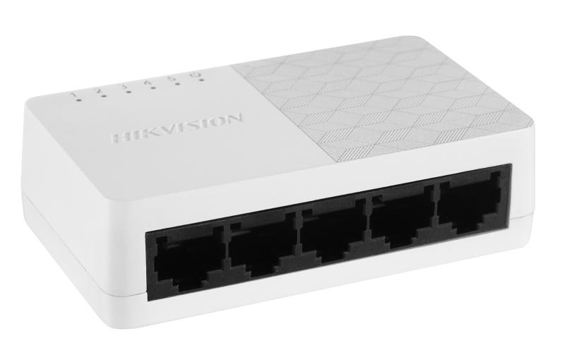 Switch 5 porturi Hikvision DS-3E0105D-E;  L2, Unmanaged, 5 × 10/100 Mbps adaptive Ethernet ports, Plug & play, Support ADI/ADIX, Standard: IEEE 802.3, IEEE 802.3u, IEEE 802.3x, desktop plastic switch, material: ABS dimensiuni: 83.00 mm × 22.00 mm × 52.00 mm, 0.093 kg