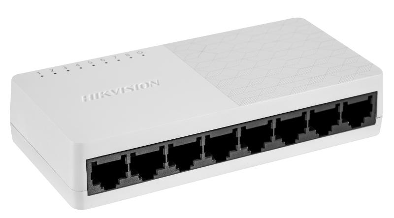 Switch 8 porturi Gigabit Hikvision DS-3E0508D-O, Unmanaged, 8 Gigabit RJ45 ports, Plug & play, Support ADI/ADIX, Standard: IEEE 802.3, IEEE 802.3u, IEEE 802.3x, IEEE 802.3ab; desktop plastic switch, dimensiuni: 124.00 mm × 25.00 mm × 61.00 mm, greutate: 0.093 kg