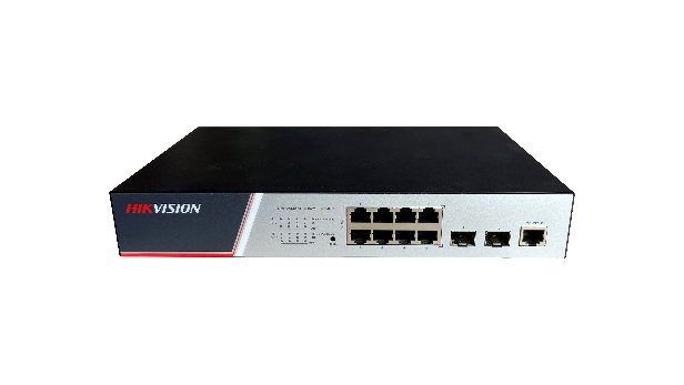 Switch Hikvision DS-3E2510P(B), Switching Capacity 336 Gbps, 8 Gigabit Poe electrical ports and 2 Gigabit / 100M SFP optical ports, Address Table 8 K, Support binding of IP, MAC, port and VLAN, dimensiuni: 280 mm × 44 mm × 180 mm, temperatura de functionare: -10°C to 50°C, greutate:1.2Kg
