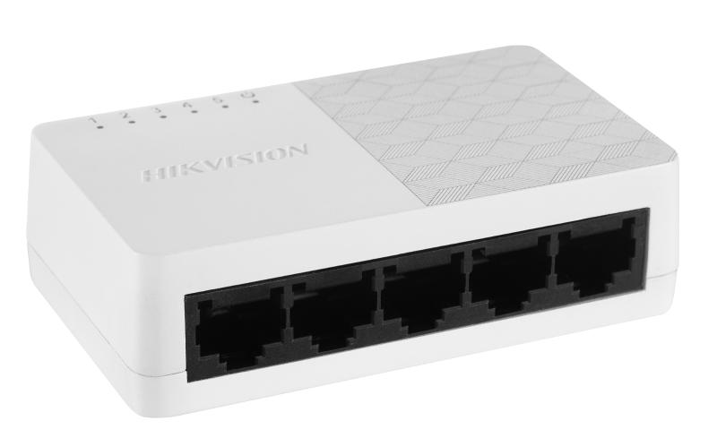 Switch Hikvision DS-3E0505D-O: 5 x 10/100/1000 Mbps ethernet port, 5 × Gigabit RJ45 port, tensiune alimentare: 5 VDC, 0.6 A, dimensiuni: 87.00 mm × 25.00 mm × 51.00 mm, greutate:  0.059kg, montare pe birou.