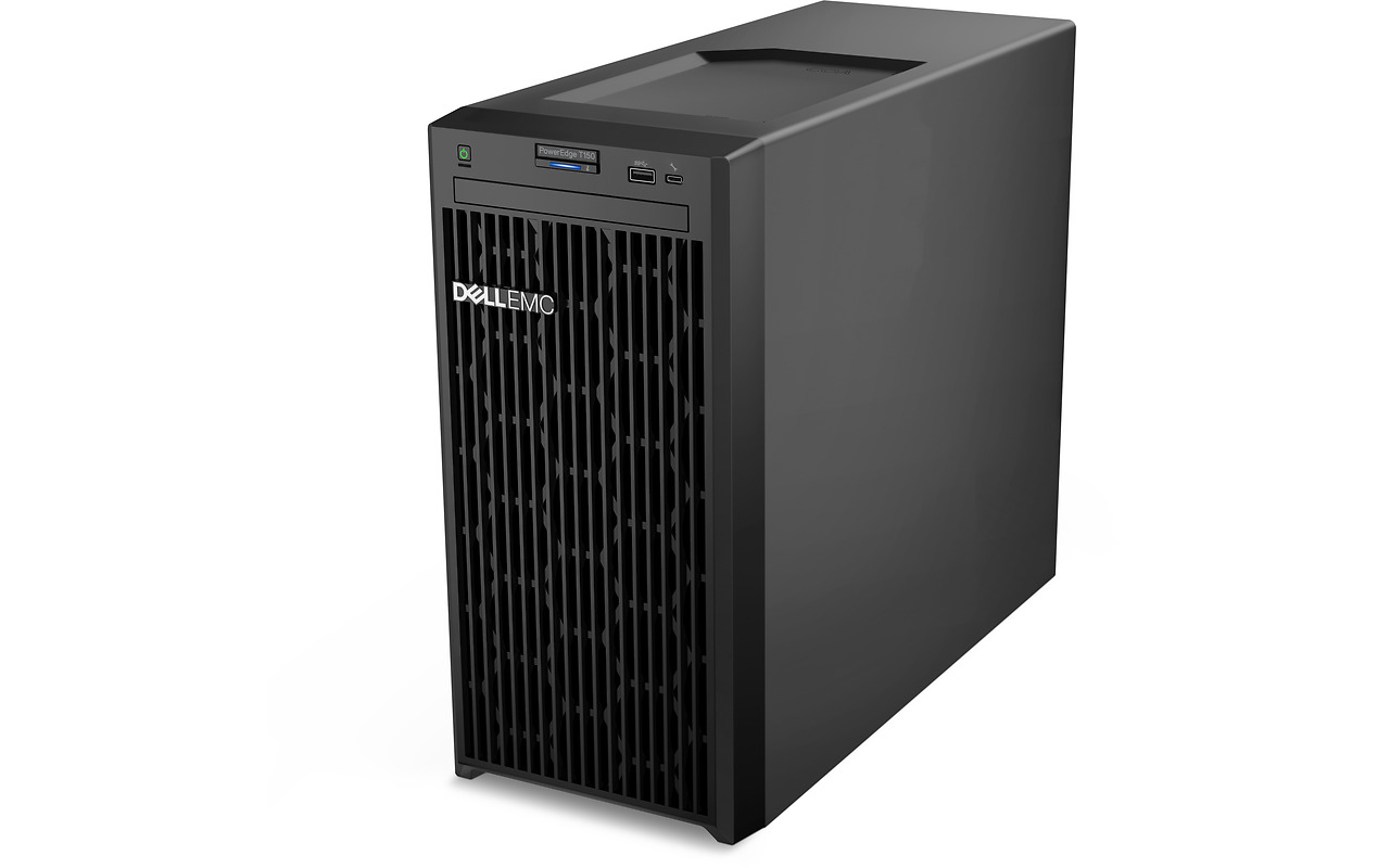 PowerEdge T150 Tower Server Intel Xeon E-2314 2.8GHz, 8M Cache, 4C/4T, Turbo (65W), 3200 MT/s, 16GB UDIMM, 3200MT/s, ECC, 2TB 7.2K RPM SATA 6Gbps 512n 3.5in Cabled Hard Drive, 3.5" Chassis with up to 4 Hard Drives (SAS/SATA), Motherboard with Broadcom 5720 Dual Port 1Gb On-Board LOM, PERC H355