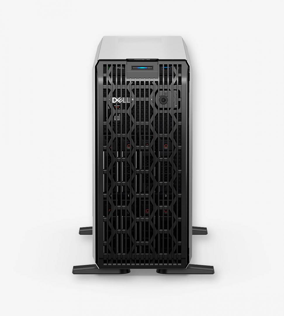 PowerEdge T360 Tower Server Intel Xeon E-2414 2.6G, 4C/4T, 12M Cache, Turbo, HT (55W) DDR5, 16GB UDIMM, 4800MT/s ECC, 480GB SSD SATA Read Intensive 6Gbps 512 2.5in Hot-plug AG Drive,3.5in HYB CARR, 3.5 Chassis with up to 8 Hot Plug Hard Drives, Motherboard with Broadcom 5720 Dual Port 1Gb On-Board