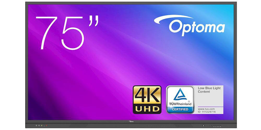 Display interactiv (tabla interactiva) Optoma Seria 3 3751RK 75", UHD, 370nit, Direct LED, 8ms, contrast static 1200:1, contrast dinamic 4000:1, 50,000 ore, Android 8, CPU A73*2 + A53*2, GPU Mali G51*2, RAM 3GB, stocare 16GB. Optoma Whiteboard (team share), Optoma file manager (w/ cloud storage)