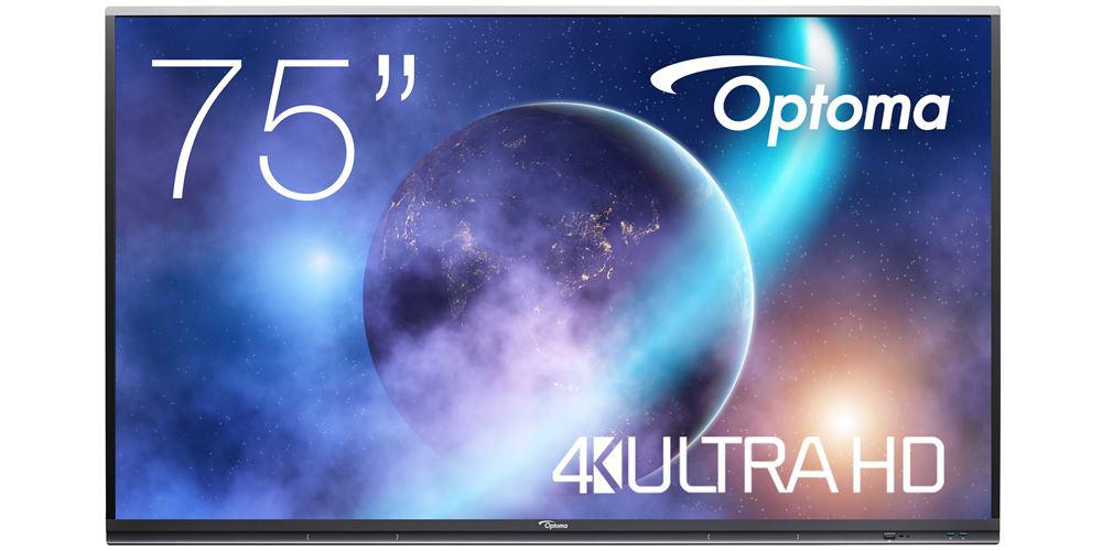 Display interactiv (tabla interactiva) Optoma Seria 5 gen.2 5752RK 75", UHD, 400nit, Direct LED, 6ms, contrast static 5000:1, contrast dinamic 7000:1, mătuire 3%-8%, 50,000 ore, Android 9, CPU A73*4, GPU Mali G52 MC2, RAM 4GB, stocare 32GB. Optoma Whiteboard (team share), Optoma file manager (w/