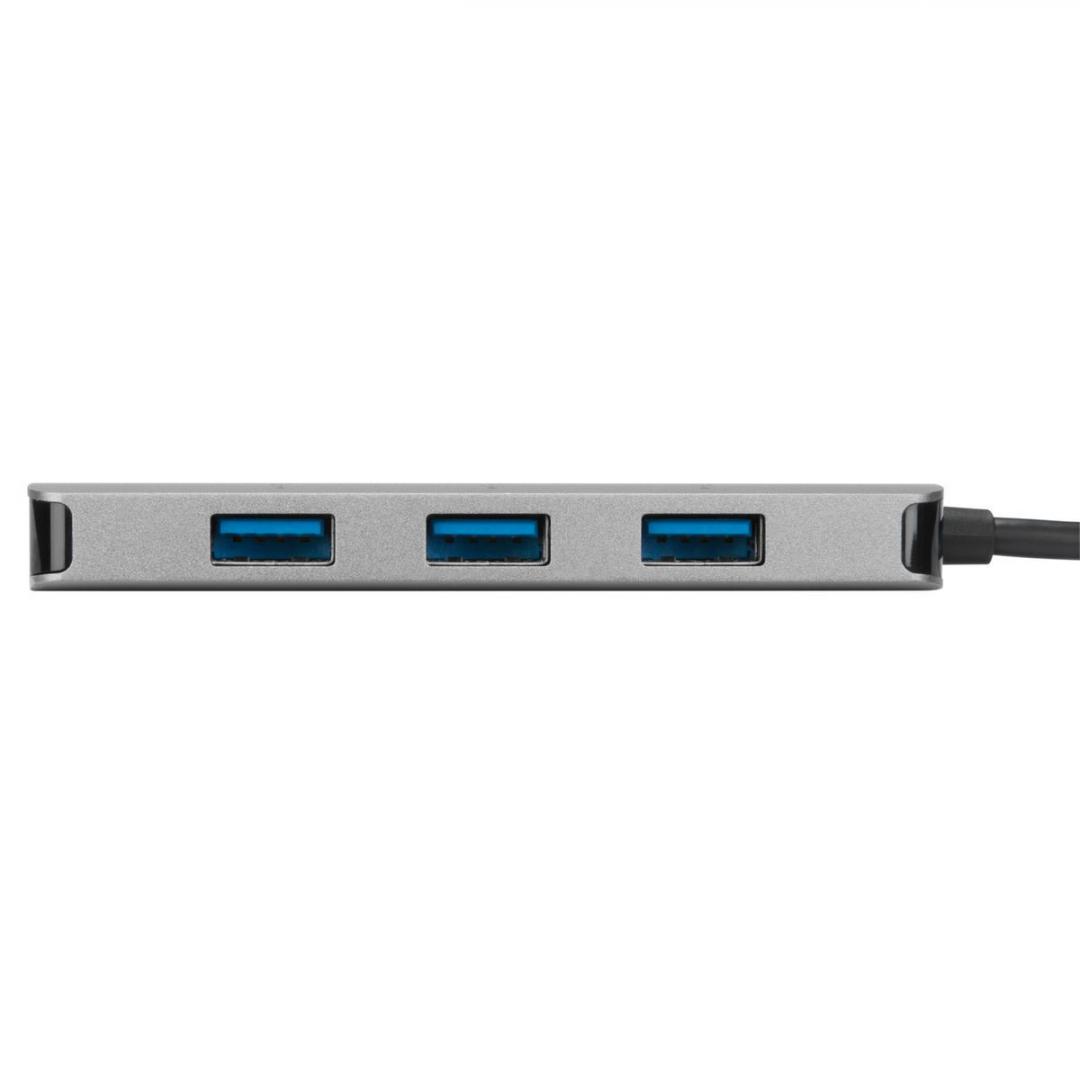 Hub USB Targus, USB-C la 4xUSB-A 3.0, porturi compatibile cu Windows®, MacOS® si Chromebook, argintiu