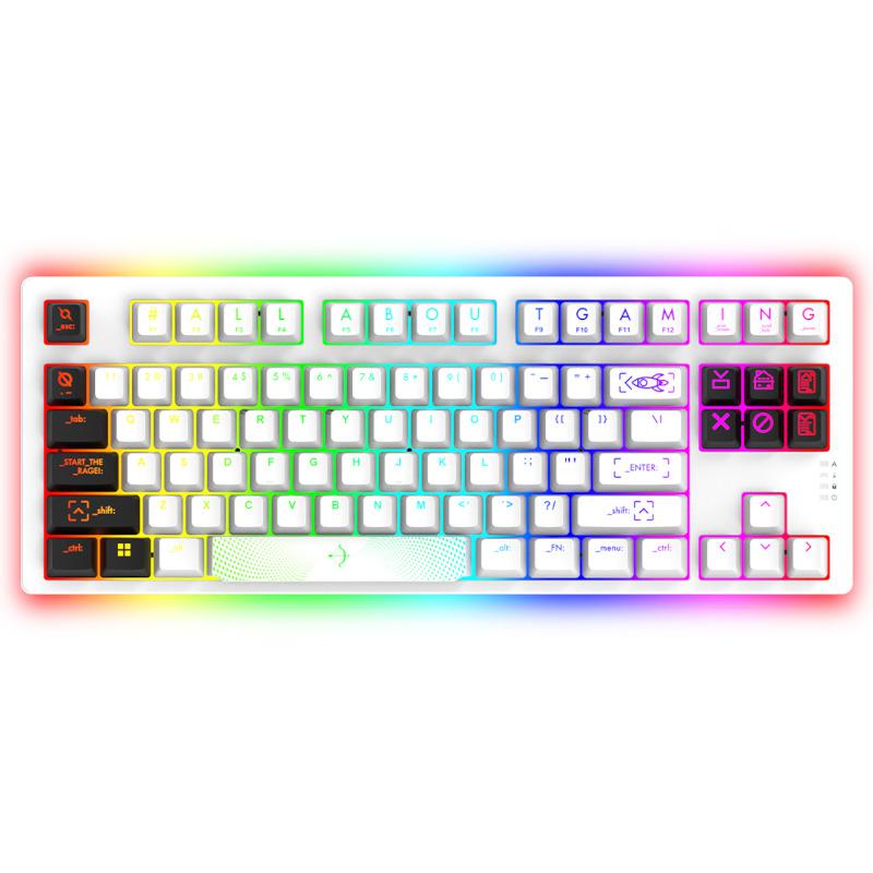 Tastatura mecanica TKL AQIRYS Aludra, cu fir, switch-uri Gateron Red, 87 de taste, US layout, alba