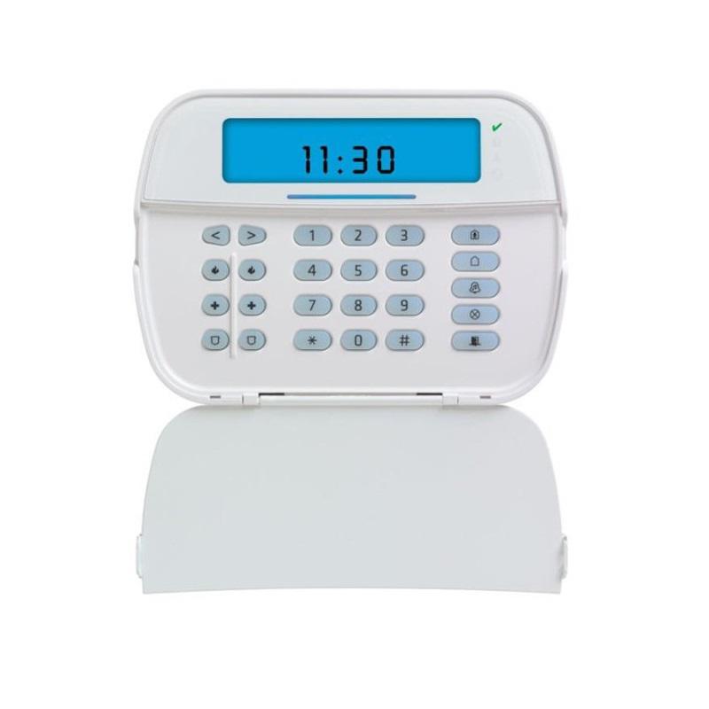 Tastatura LCD cu iconuri, cablata, DSC NEO-ICONRF, 128 de zone (radio si/sau cablate), Modul de emisie-receptie (transceiver) incorporat Ecran albastru, Terminal programabil (intrare de zona sau PGM), 5 butoane cu functionalitate programabila, Taste pentru alarma foc (Fire), alarma medicala