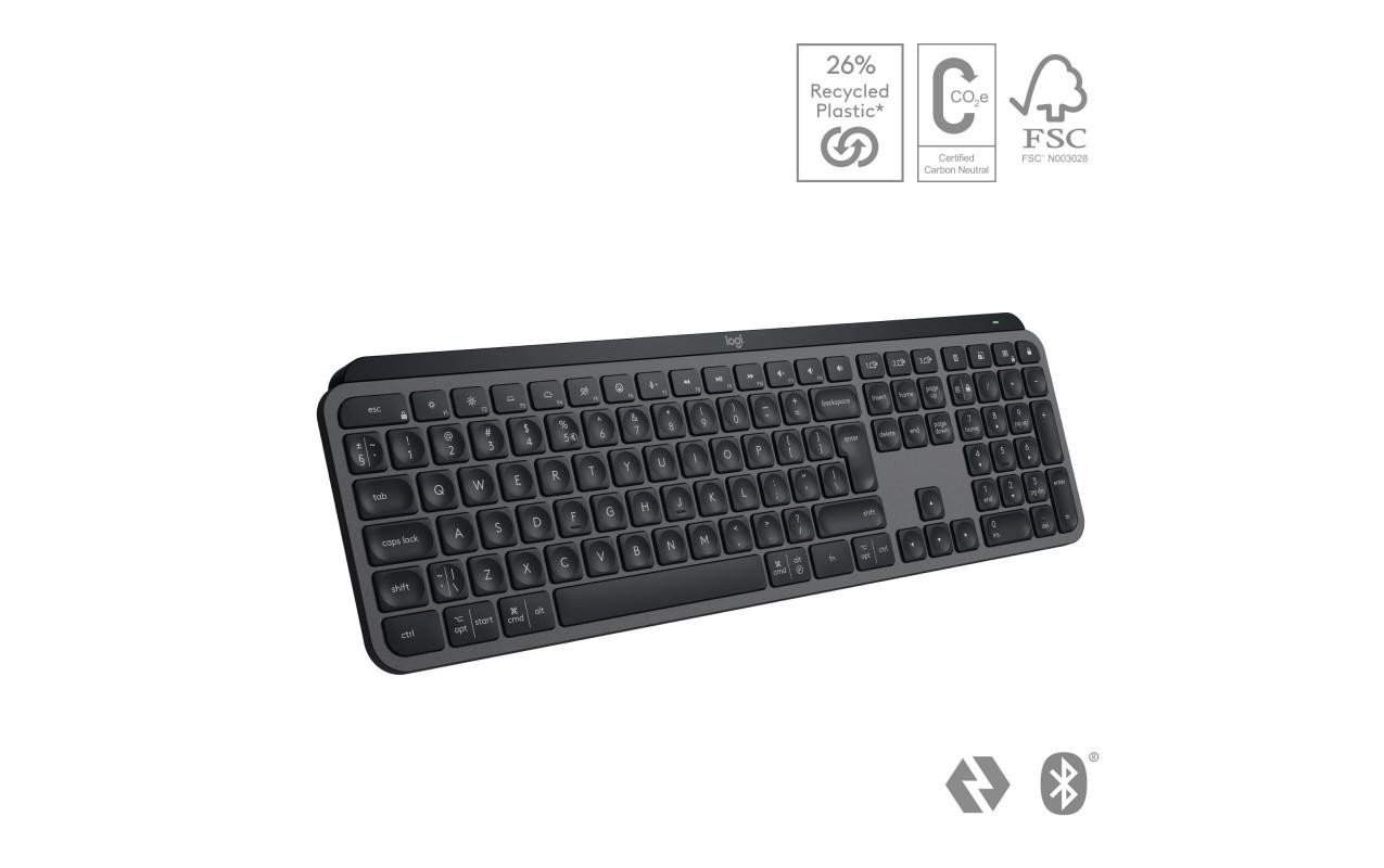 Tastatura Logitech MX Keys S, Iluminare, 2.4GHz&Bluetooth, USB-C, US INTL layout, graphite/negru