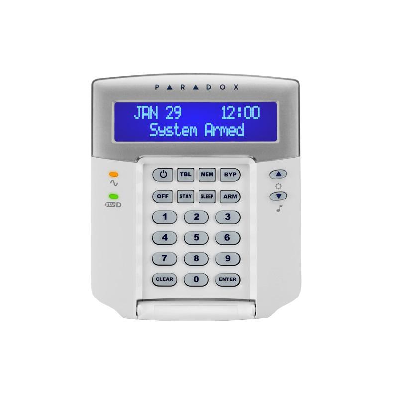 Tastatura Paradox K32LCD+ LCD - 32 zone, pe fir; compatibilitate: SP, MG Stay D; LCD cu etichete programabile; 32 zone pe fir, 2 partitii; actualizare firmware local, utilizând 307USB şi InField; 1 zonă de tastatură; zone tip clopoţel setabile independent; 3 alarme de panică, activabile din