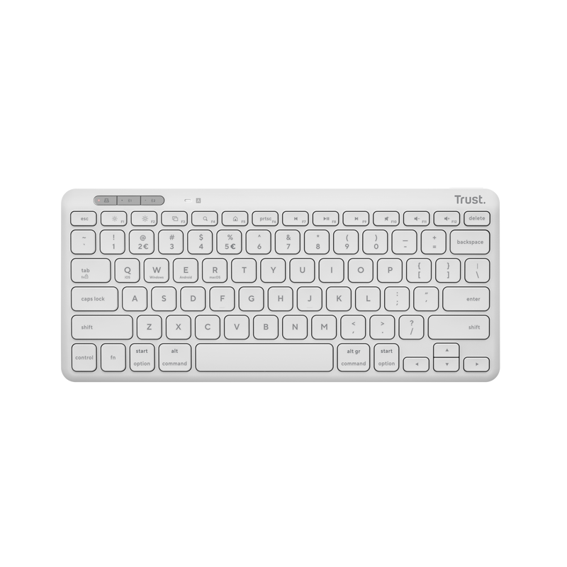Tastatura Trust Lyra Wireless, conexiune USB-A, USB-C 1.1, distanta acoperire wireless 10m, 1x AAA baterie, compatibila cu laptop, pc, Bluetooth devices, tableta, alba
