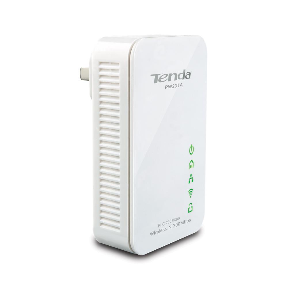 Tenda Wireless N300 Powerline Extender, PW201A; Standard and Protocol:HomePlugAV, IEEE 802.3,IEEE 802.3u, IEEE802.11 b/g/n; Interfac e: 1*10/100M(Ethernet Interface); 2* Internal antenna; Frequency: Powerline:2-30MHz, Wireless: 2.4-2.4835GHz; Speed: Powerline 200Mbps, Wi-Fi300Mbps; Power Input: AC