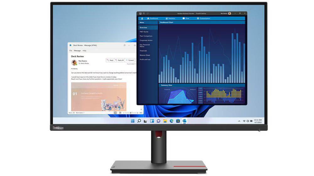 Monitor  Lenovo ThinkVision T27p-30 27"IPS, UHD (3840x2160), 16:9, Brightness: 350 cd/m², Contrast ratio: 1300:1, Response time: 4ms (Extreme mode) / 6ms (Normal mode), Dot / Pixel Per Inch: 163 DPI, Color Gamut: 99% sRGB, View angle: 178° / 178°, Stand: Tilt, Swivel, Pivot, Height Adjust Stand