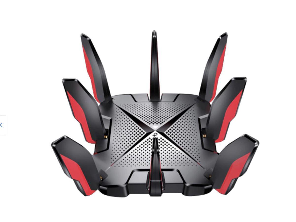 Router gaming Wi-Fi 6 Tri-Band Gigabit AX6600 cu Tehnologie OneMesh, Standarde wireless: IEEE 802.11ax/ac/n/a 5 GHz, IEEE 802.11ax/n/b/g 2.4 GHz, viteze wifi: 5 GHz: 4804 Mbps (802.11ax, HE160), 5 GHz: 1201 Mbps (802.11ax), 2.4 GHz: 574 Mbps (802.11ax), 8 × Antene Fixe, Tri-Band, 4 × 4 MU-MIMO