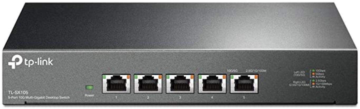 Switch TP-Link TL-SX105, 5 porturi 10G, Desktop, metal, Standarde și Protocoale: IEEE 802.3, 802.3u, 802.3ab, 802.3x, 802.1p, 802.3an, 802.3bz, Interfață: 5 × 100Mbps / 1Gbps / 2.5Gbps / 5Gbps / 10Gbps Porturi, Negociere automată, Auto-MDI / MDIX, Fără ventilatoare, Switching Capacity: 100 Gbps
