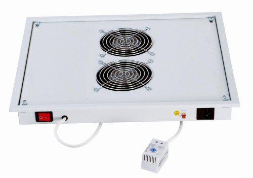 Panou ventilatie Triton pentru rack de podea 19, 2 ventilatoare 230V/60W cu termostat bimetalic, flux axial, gri