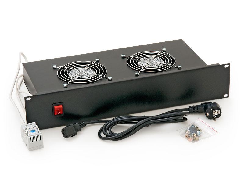 Panou ventilatie Triton pentru rack de podea 19, 2 ventilatoare 230V/60W cu termostat, flux axial,negru