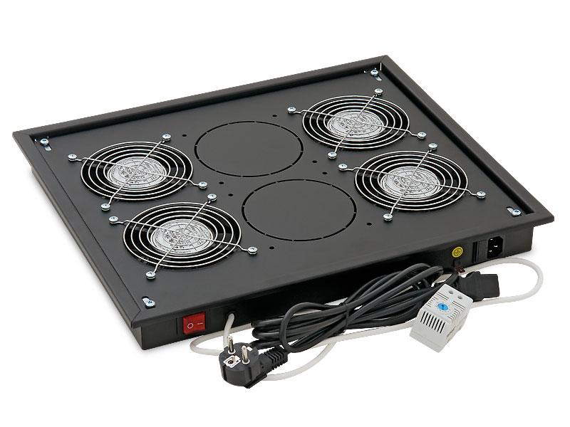 Panou ventilatie Triton pentru rack de podea 19, 4 ventilatoare 230V/60W cu termostat bimetalic, flux axial, gri