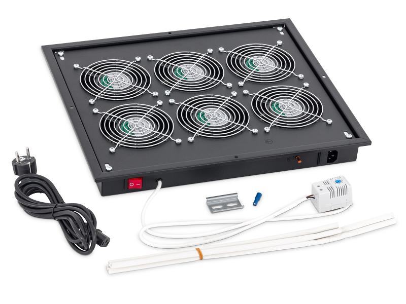 Panou ventilatie Triton pentru rack de podea 19", 6 ventilatoare 230V/60W cu termostat, flux axial, Negru