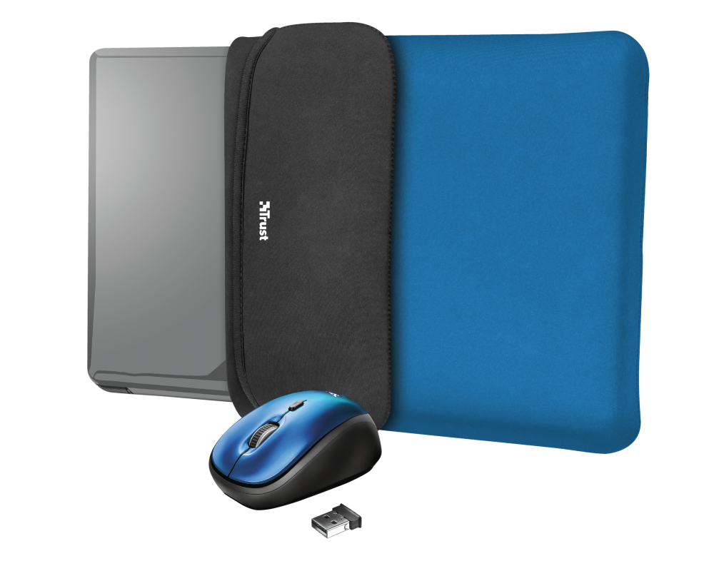 Husa Laptop Trust Yvo 2-in-1 set: reversible laptop sleeve and wireless mouse  General Height of main product (in mm) 430 mm Width of main product (in mm) 290 mm Depth of main product (in mm) 60 mm Total weight 285 g Weight of main unit 201 g Compatibility Compatible Device Types laptop
