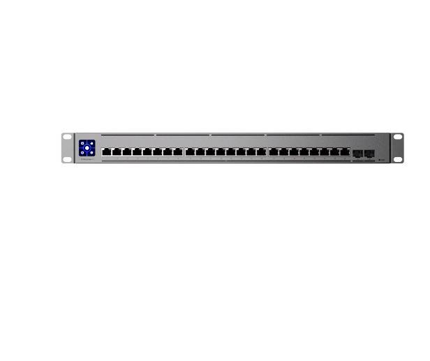 Ubiquiti UniFi Switch, USW-ENTERPRISE-24, interfata:  24 x 10GbE RJ45, 2 x 25G SFP28, SMB Layer 3 Gigabit Ethernet switch,  Switching capacity: 580 Gbps, Forwarding rate: 431.52 Mpps, Consum: 100W, 1.3" LCM color touchscreen.