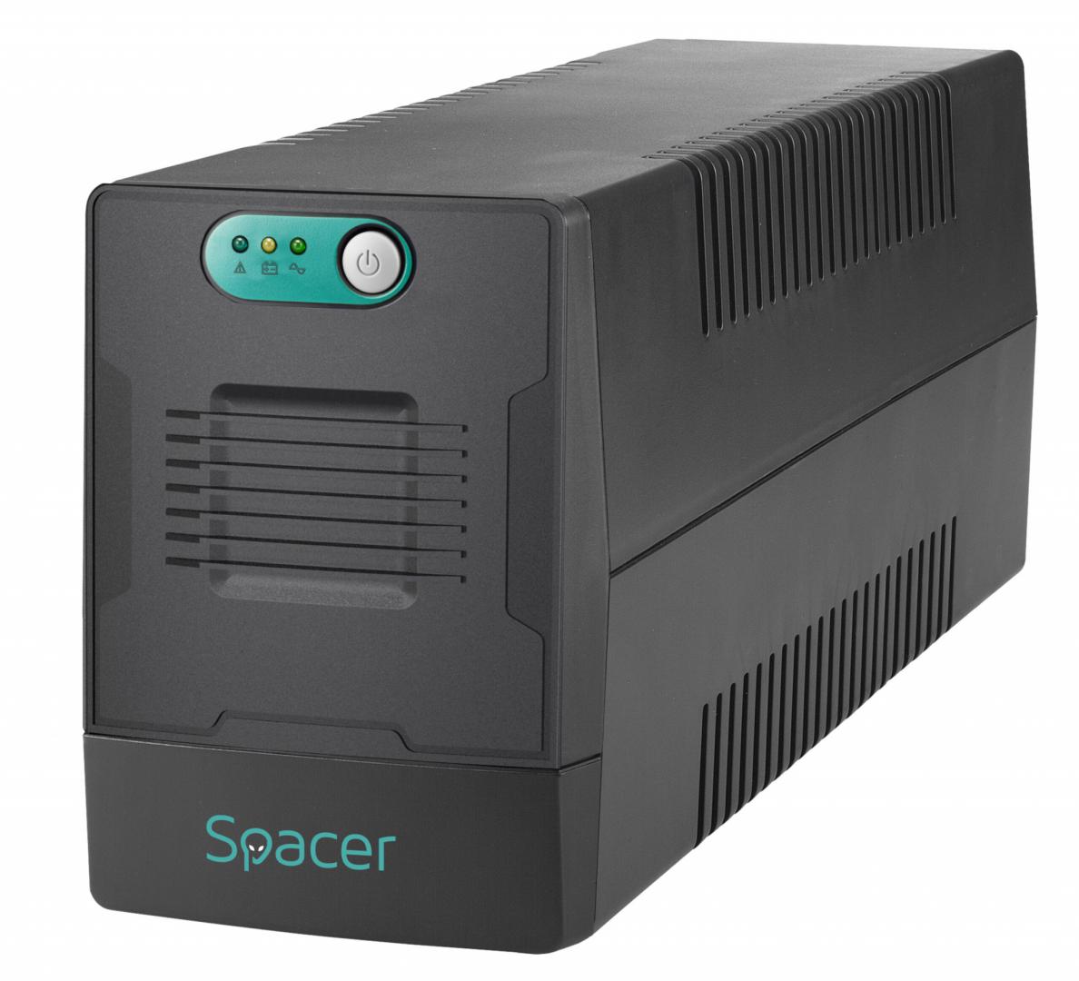 UPS Spacer Line Int.  fara management, 800VA/ 480W, AVR, 2 x socket Schuko, indicatie status cu LED, 1 baterie 12V/9Ah, bateria are 12 luni garantie