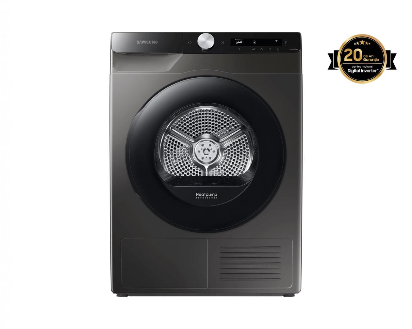 Uscator de rufe Samsung DV80T5220AX/S7, Pompa de caldura, 8 kg, Clasa A+++, AI Control, Quick Dry, Optimal Dry, WiFi, Inox