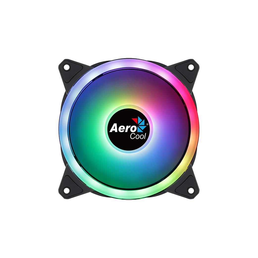 Ventilator Aerocool Duo 12 120mm iluminare aRGB, iluminare LED aRGB (28 LED-uri), rulmenti de tip Hydraulic Bearing, sistem demontare anti-vibratii, 1000 RPM, 33.4 CFM, 19.7 dBA, 1.29 mmH2O, cablu plat, dimensiuni: 120x120x25mm, conectori: VDG / adressableheader / 6pin / 4pin, MTBF: 60000h