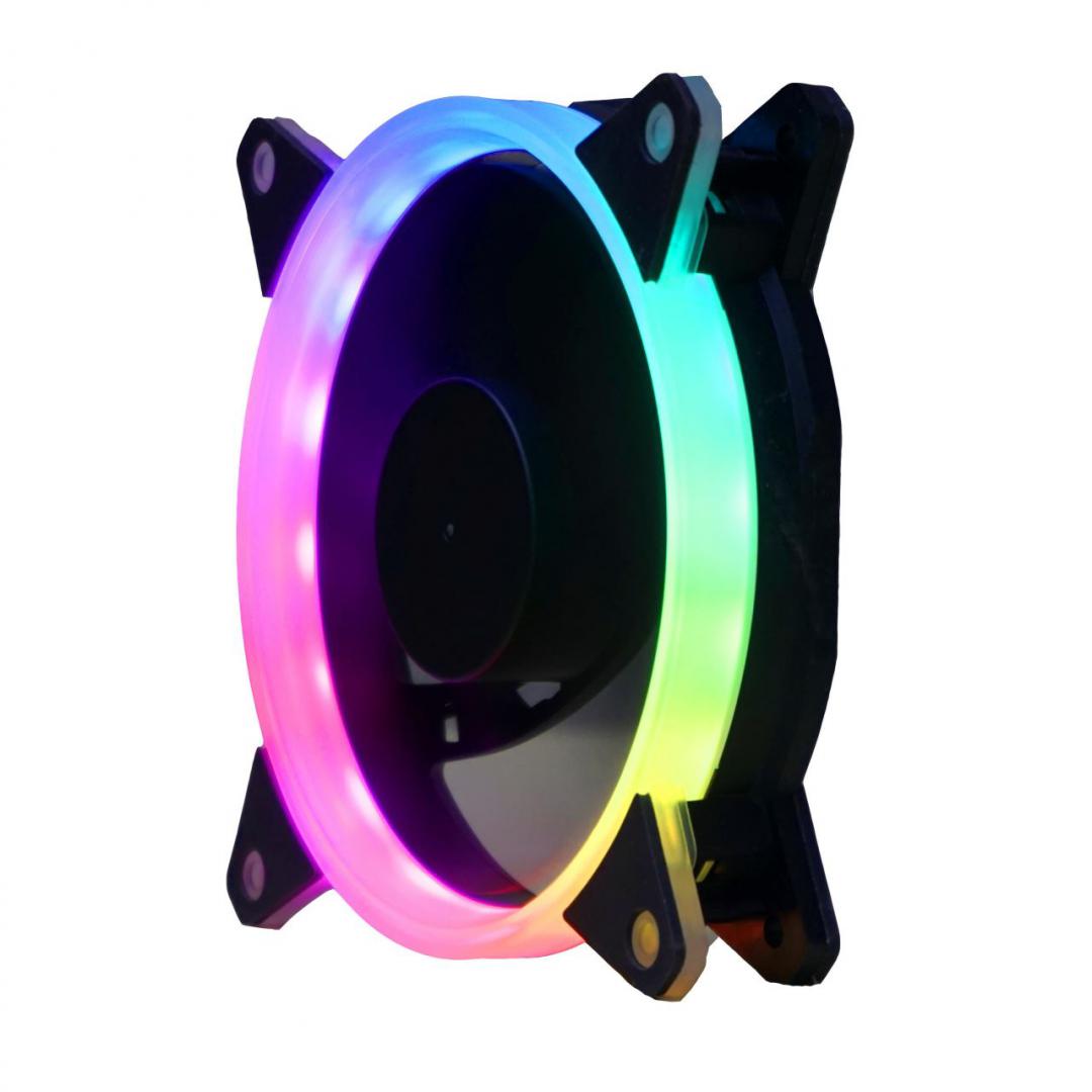 Set 3 ventilatoare Segotep Pro Vibrant 120mm iluminare RGB, iluminare Ring LED RGB (18 LED-uri, multiple efecte de iluminare),sistem de montare anti-vibratii, 1500±10% RPM, 35.2 CFM, 23.8 dBA, 1.04 mmH2O, cablu plat, include modul de control cu telecomandawireless RF (suporta pana la 8 ventilatoare