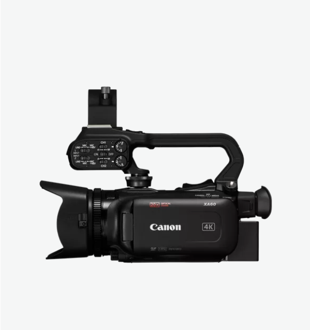 Canon camera video 4K XA60, senzor: 1/2.3-type CMOS, 21.14 Mp, Iluminare: 0.3 lx - 100,000 lx, Procesor: DIGIC DV 6, Obiectiv zoom 20x optic, focus 1-60cm, f/1.8 - 2.8, 8 Lamele, diametru filtru: 58mm, stabilizare, 2 x porturi card: SD/SDHC/SDXC , timp inregistrare: 150Mbp: 55 min / 35Mbps: 240 min