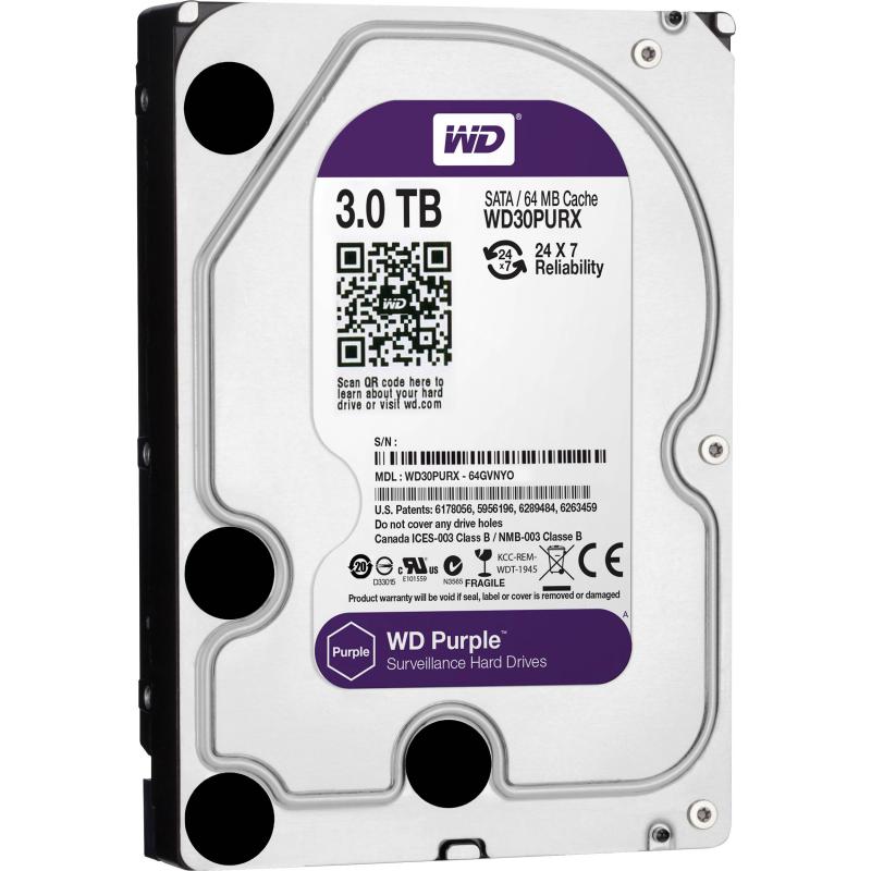 HDD intern WD, 3.5", 3TB, PURPLE, SATA3, IntelliPower (5400rpm),  64MB