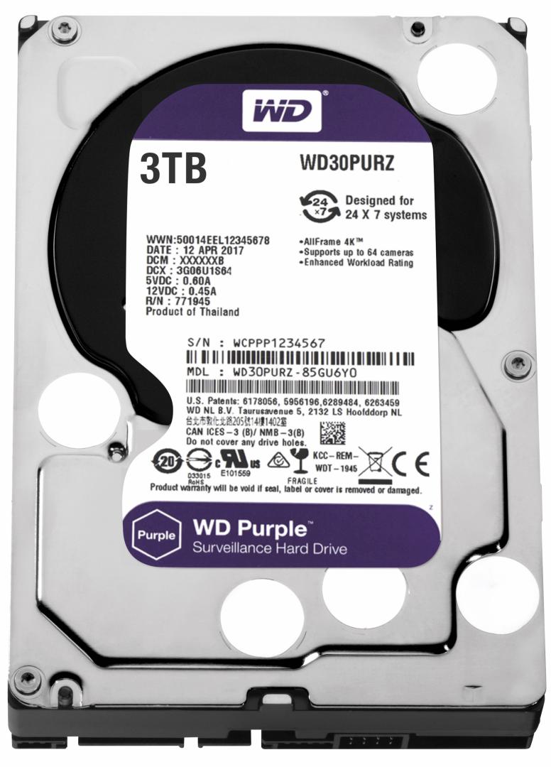 HDD intern WESTERN DIGITAL Purple, 3TB, 5400RPM, SATA III