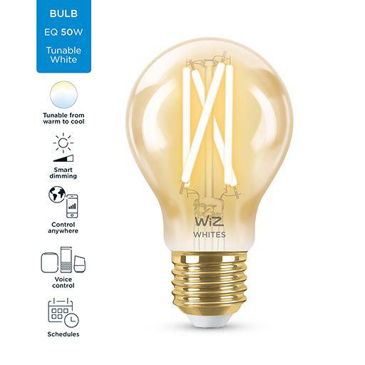 Bec LED inteligent vintage (decorativ) WiZ Connected Filament Gold A60 ,Wi-Fi, E27, 6.7W (50W), 640 lm, lumina alba (2000-5000K), compatibilGoogle Assistant/Alexa/Siri