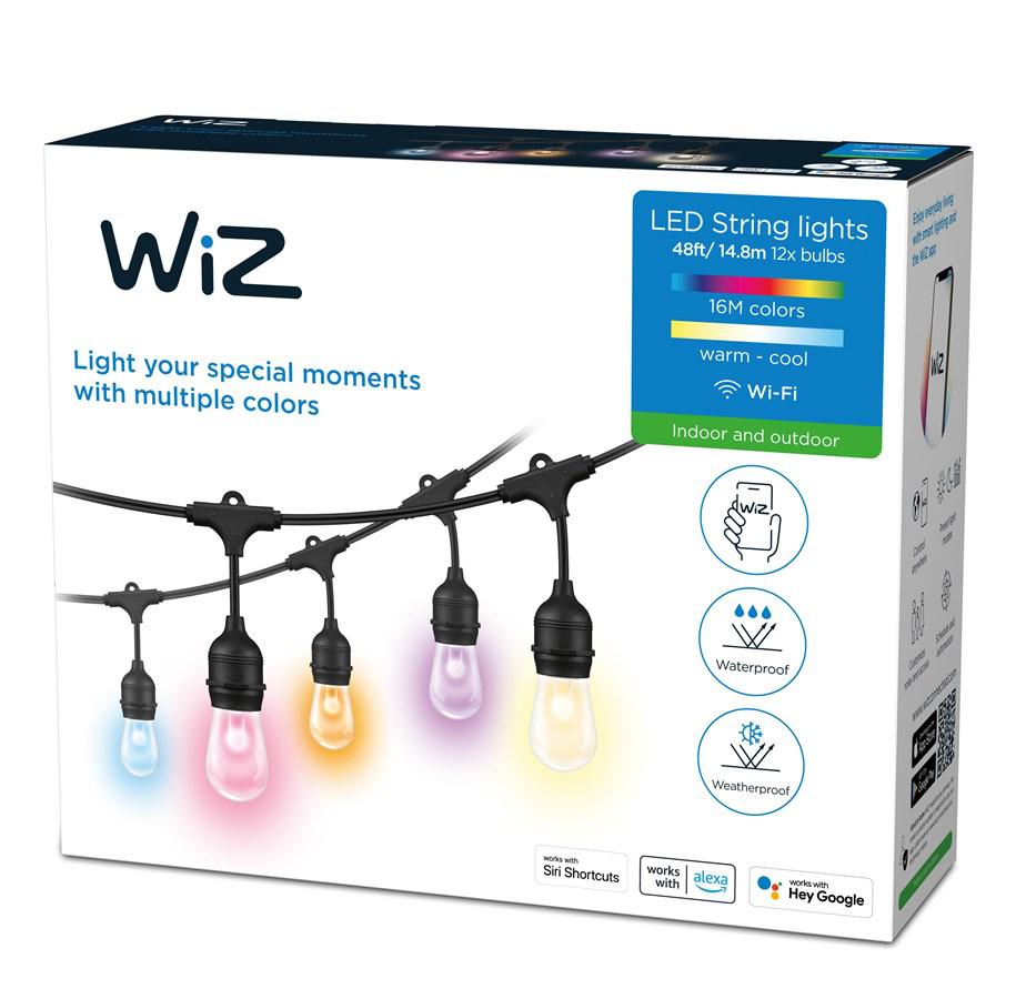 Ghirlanda inteligenta LED RGB pentru exterior Philips WIZ, 12 becuri ,12W, 100-240V, 120 lm, lumina alba si color (2200-6500K), 14.8M, IP65, Negru