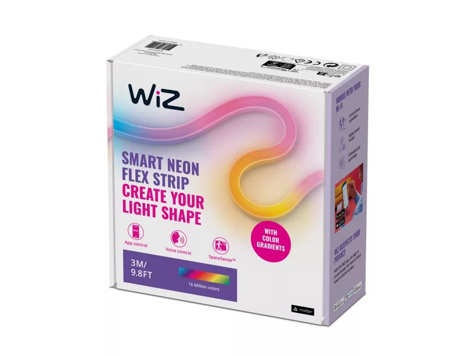 Kit Banda LED RGB inteligenta WiZ Connected Neon Flex Strip, Wi-Fi, Bluetooth, sursa de alimentare inclusa, 24W, lumina alba si color (2700- 6500K), IP20, 3 metri