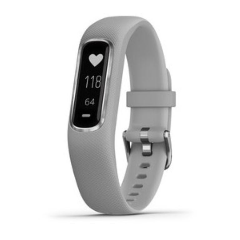 Bratara electronica fitness Garmin Vivosmart 4, Gri, Marime: Mica/ Medie, Material lentilă: Policarbonat, Material cadru: Aluminiu, Material bandă: Silicon, Ecran tactil, Tip afişaj: OLED, Rezistenta la apa swim, Durata de viaţă a bateriei Până la 7 zile (fără monitorizarea repausului cu Pulse Ox)