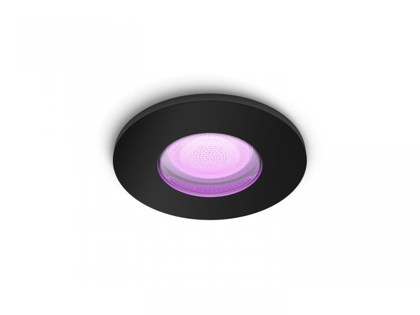 Spot LED RGB incastrat Philips Hue Xamento, Bluetooth, GU10, 5.7W, 350 lm, lumina alba si color (2000-6500K), IP44, Negru