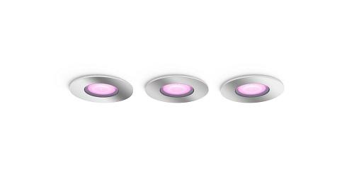 3 Spoturi LED RGB incastrate Philips Hue Xamento, Bluetooth, GU10, 3x5.7W, 1050 lm, lumina alba si color (2000-6500K), IP44, Crom
