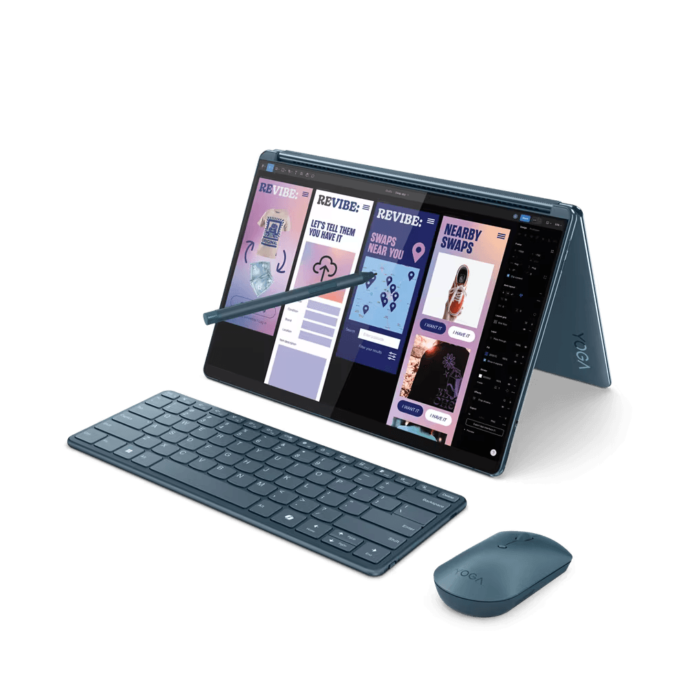 Laptop Lenovo Yoga Book 9 13IMU9 cu procesor Intel® Core™ Ultra 7 155U pana la 4.8GHz, 2 x 13.3", 2.8K, OLED, Touch, 16GB DDR5, 1TB SSD, Intel® Graphics, Windows 11 Home, Tidal Teal, 3y on-site, Premium Care