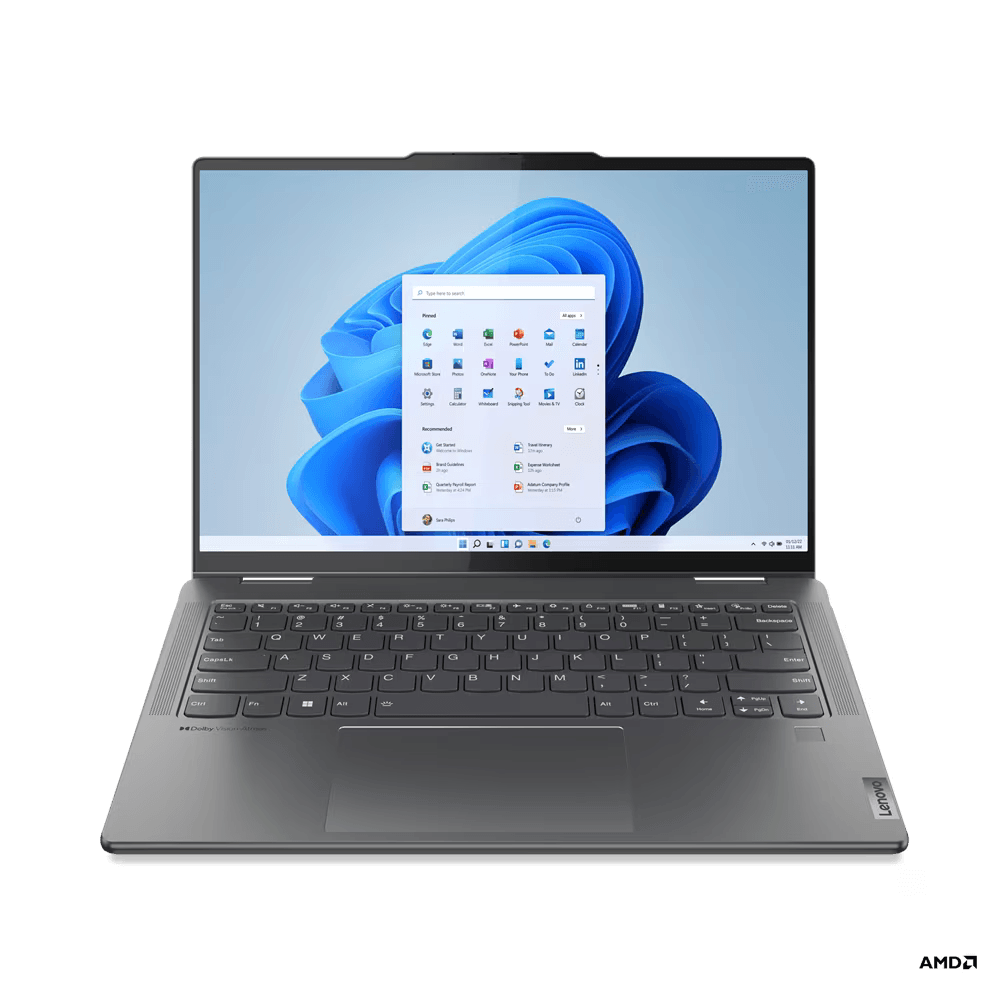 Laptop ultraportabil Lenovo Yoga 7 14ARP8 cu procesor AMD Ryzen™ 7 7735U pana la 4.75GHz, 14", 2.8K, OLED, Touch, 16GB, 1TB SSD, AMD Radeon™ 680M Graphics, Windows 11 Home, Storm Grey, 3y on-site Premium Care