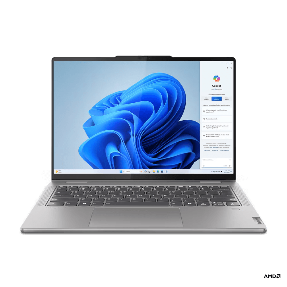 Laptop Lenovo Yoga 7 2-in-1 14AHP9, 14" WUXGA (1920x1200) OLED 400nits Glossy / Anti-fingerprint, 100% DCI-P3, 60Hz, Dolby Vision®, DisplayHDR™ True Black 500, TÜV Low Blue Light, Glass, Touch, OGM, 10-point Multi-touch, AMD Ryzen™ 5 8640HS (6C / 12T, 3.5 / 4.9GHz, 6MB L2 / 16MB L3), video