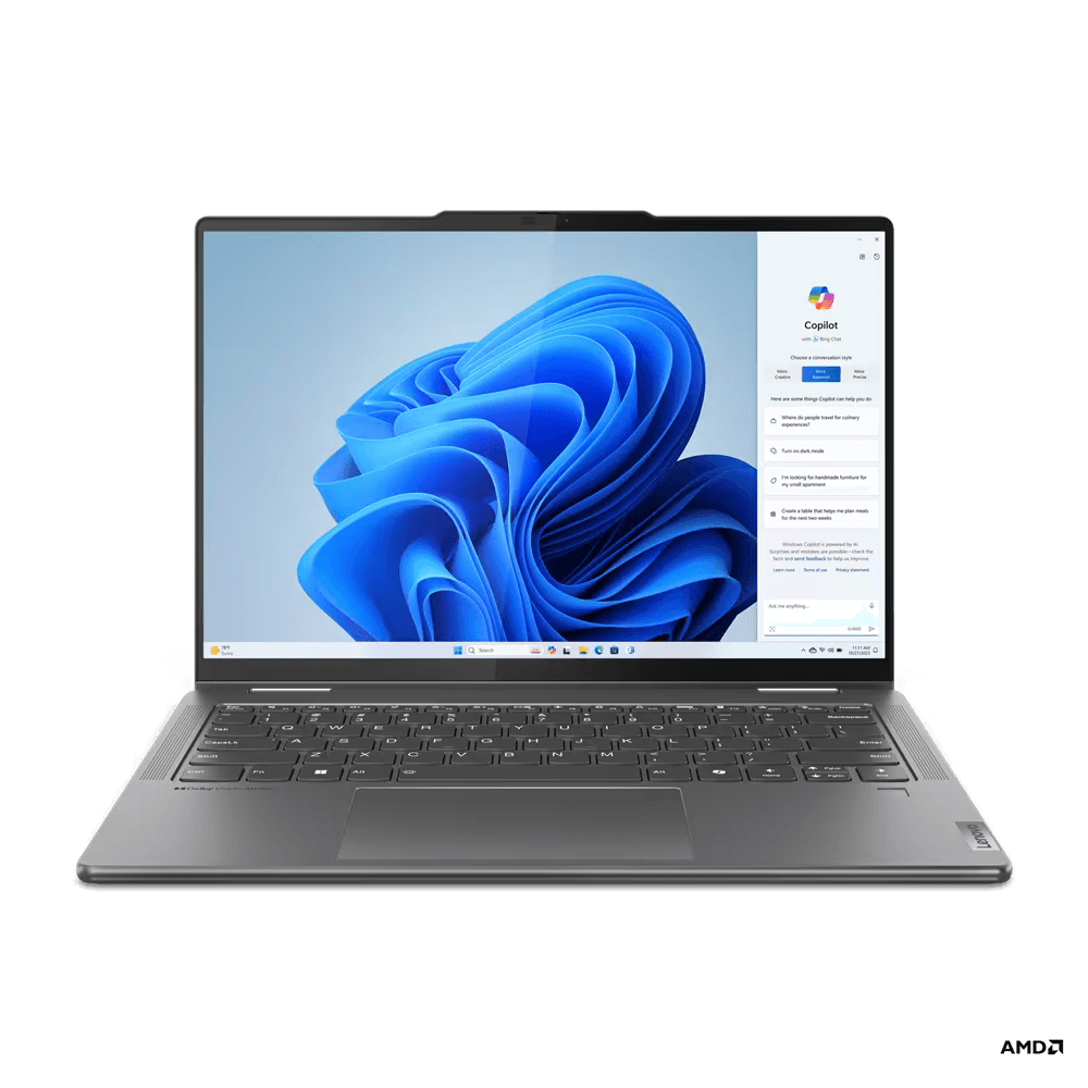 Laptop Lenovo Yoga 7 2-in-1 14AHP9, 14" WUXGA (1920x1200) OLED 400nits Glossy / Anti-fingerprint, 100% DCI-P3, 60Hz, Dolby Vision®, DisplayHDR™ True Black 500, TÜV Low Blue Light, Glass, Touch, AMD Ryzen™ 7 8840HS (8C / 16T, 3.3 / 5.1GHz, 8MB L2 / 16MB L3), video AMD Ryzen™ AI integrated in AMD