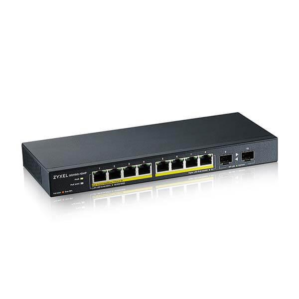 Zyxel Switch GS1100-10HP, unmanage PoE 8x Gigabit, 2x Fiber Uplink, 120 Watt PoE