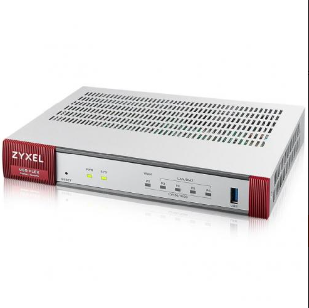Zyxel USGFLEX100 Security Gateway V2, 10/100/1000 Mbps RJ-45 ports, 4 x LAN/DMZ 1 x WAN,1x USB 3.0, 900Mbps, 12V DC, 2A max, VPN IKEv2, IPSec, SSL, L2TP/IPSec.
